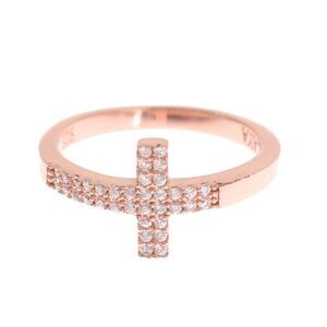 Nialaya Pink Gold 925 Silver Womens Cross CZ Ring